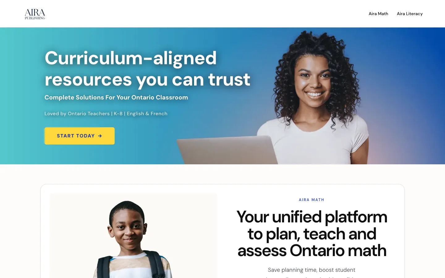 Aira Publishing education publishing platform homepage screenshot