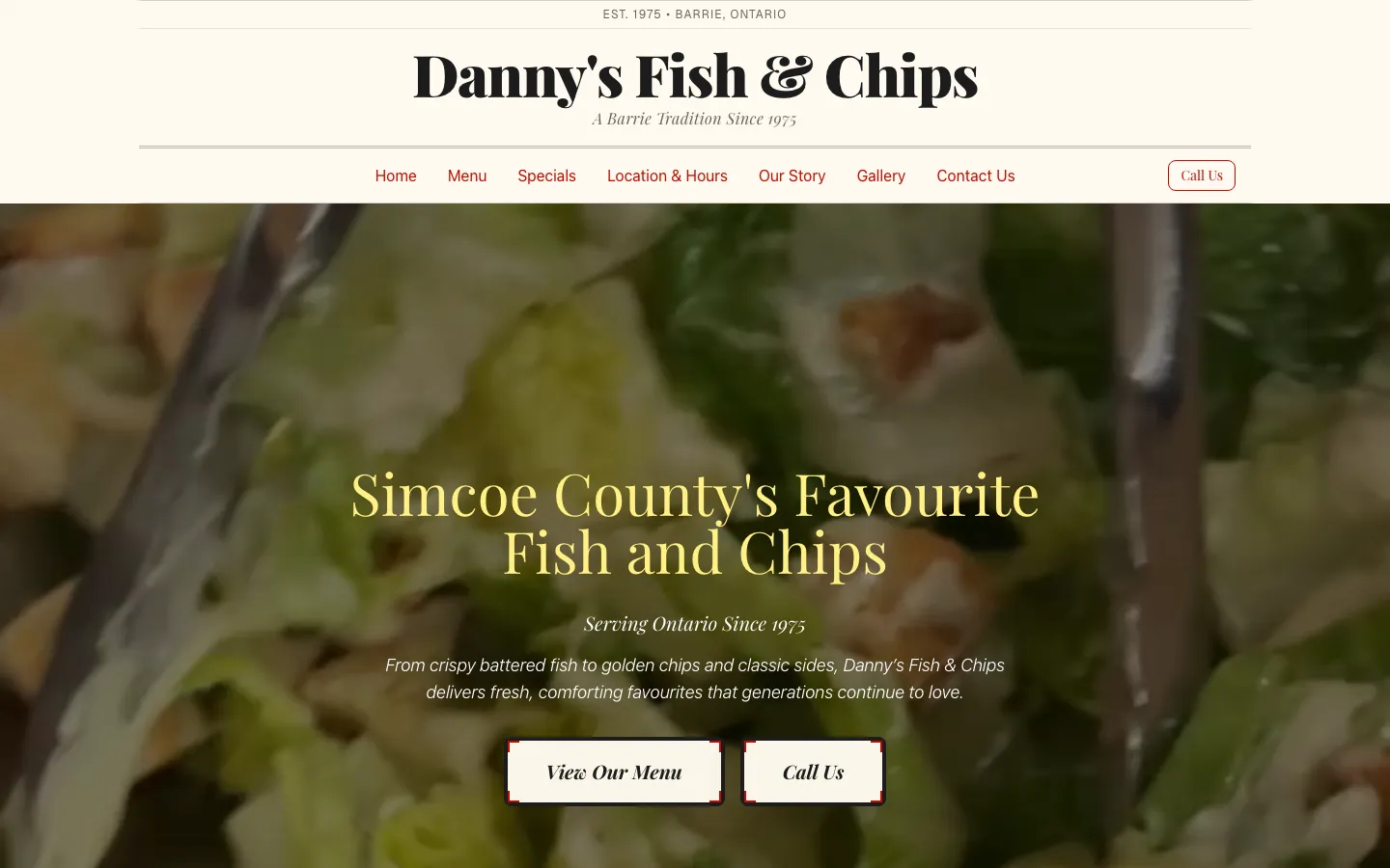 Danny's Fish & Chips restaurant platform homepage screenshot